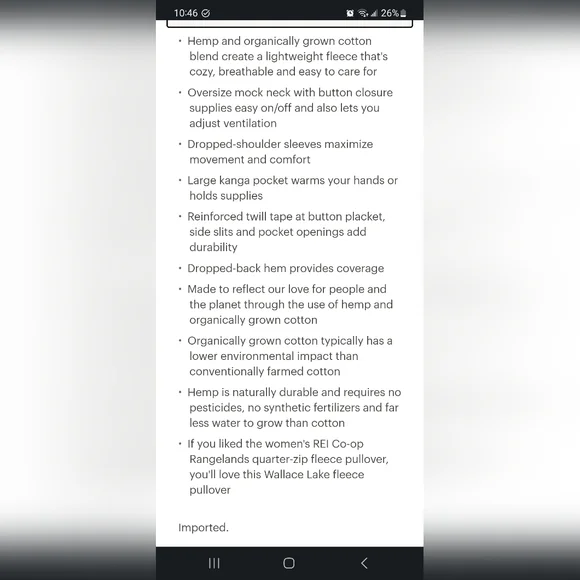 NWT REI Hemp Cotton Fleece Pullover Sweater Medium - Picture 9 of 9